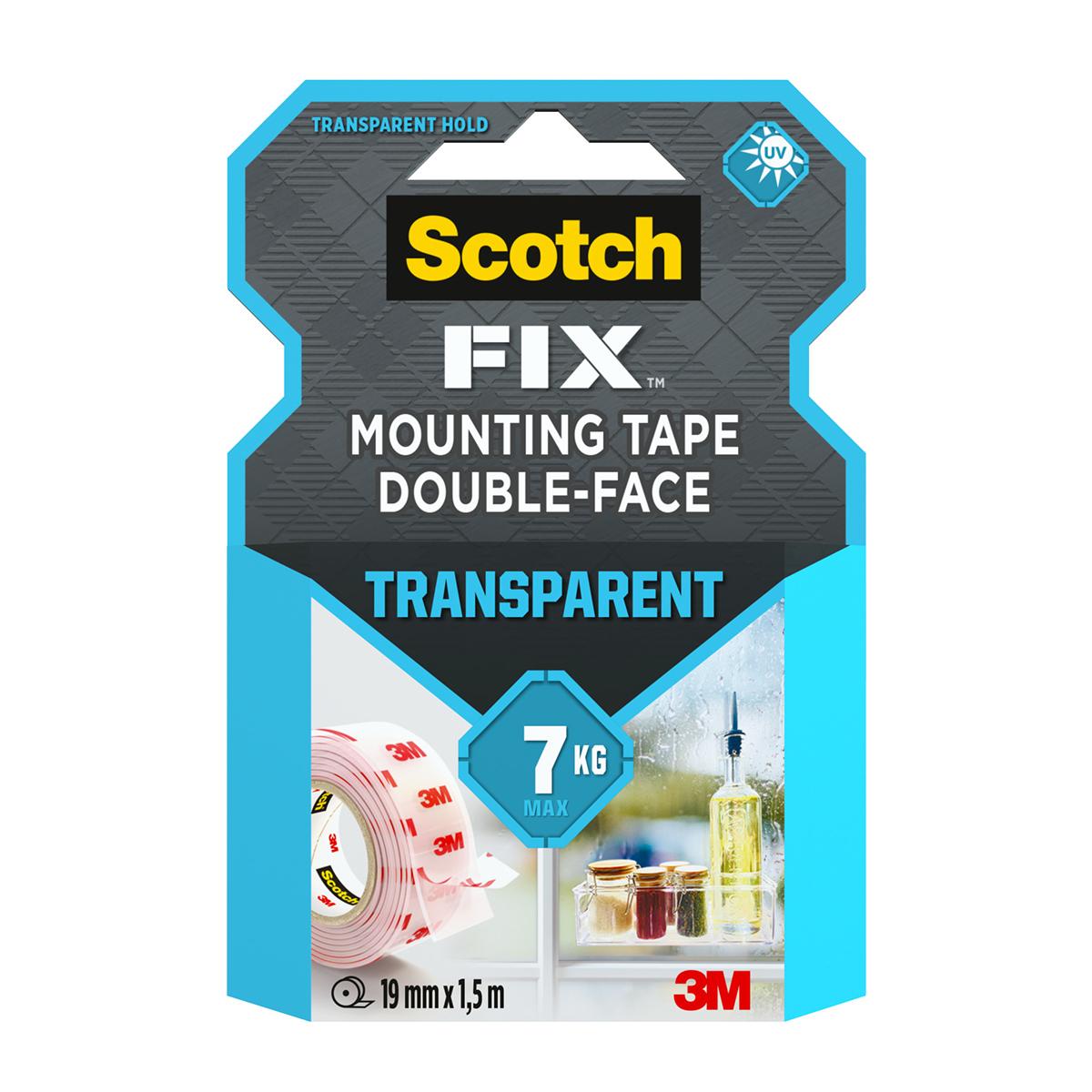Banda dublu adeziva transparenta pentru montare Scotch-Fix™,19 mm x 1.5 m, 1 rola/pachet