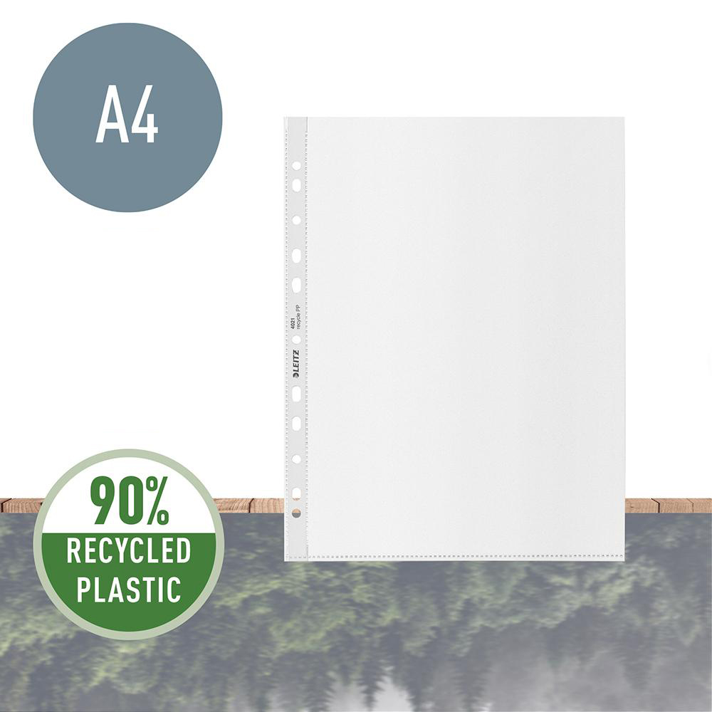 Folie de protectie Leitz Recycle, PP, 90% reciclat, reciclabil, A4 Maxi, 100 mic, 25 buc/ set, standard